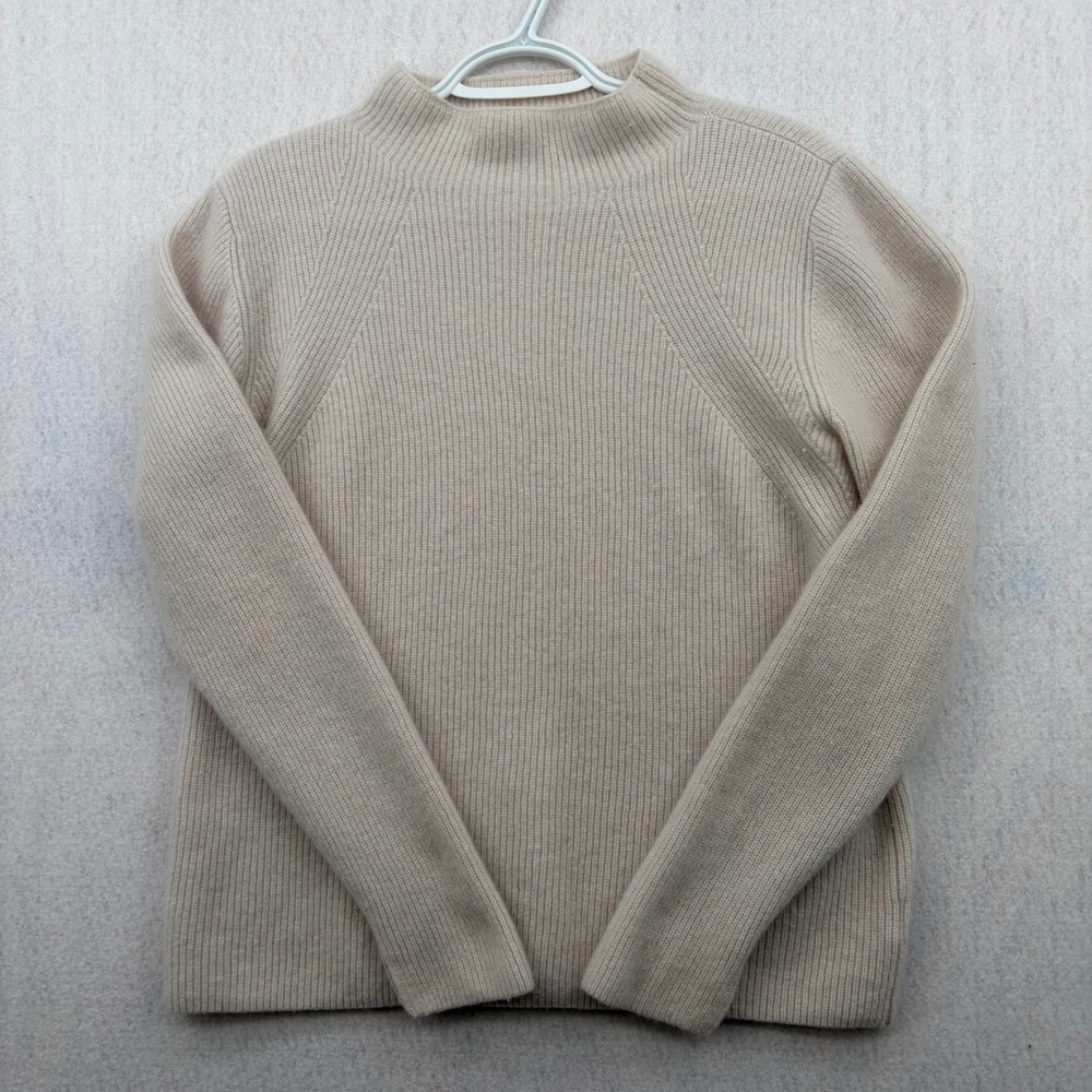 Nordstrom Women XL Cashmere Sweater Oatmeal Beige Ribbed Mock Neck Raglan Sleeve